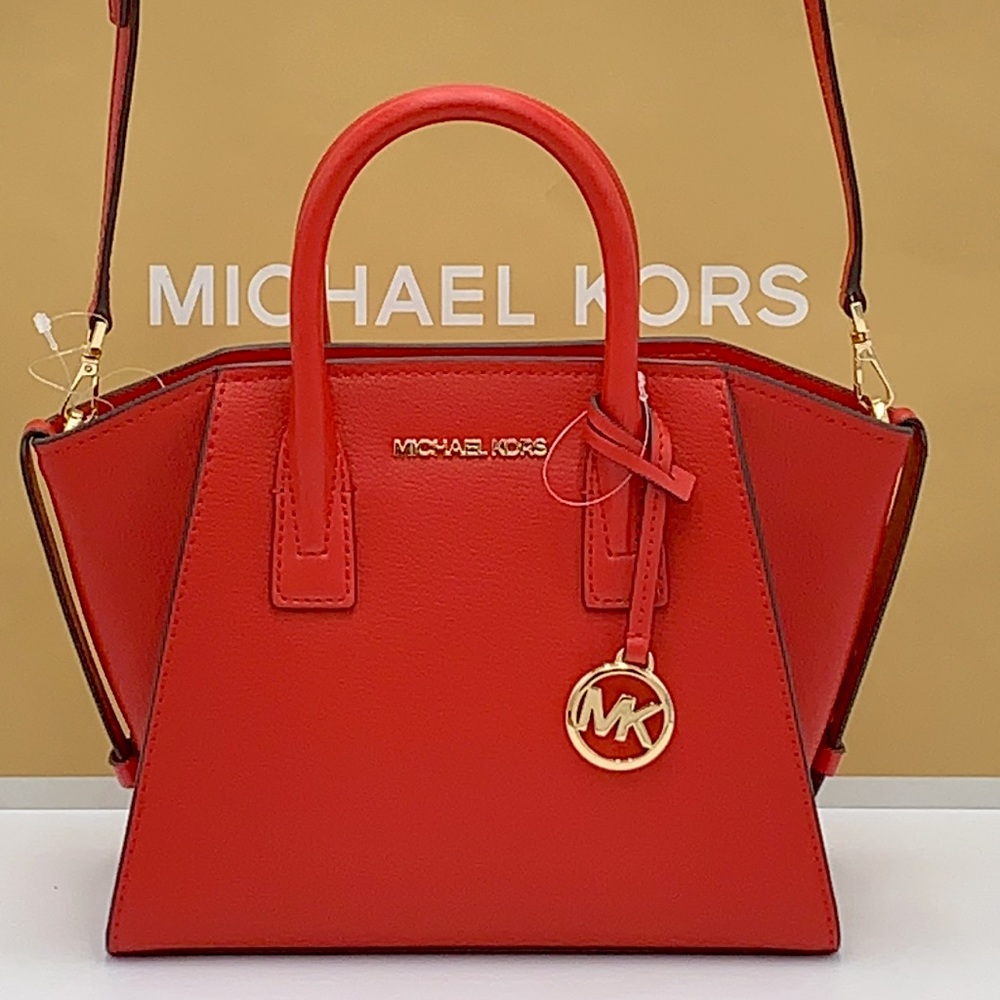 Michael Kors Avril Small Leather Top-Zip Satchel Flame Gold - Picture 2 of 16